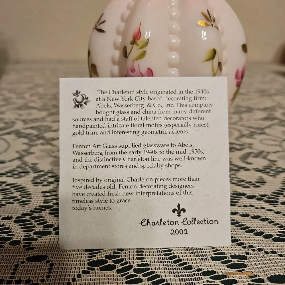 Fenton Rosalene Charleton Collection Hand Painted Beaded Melon Vase
